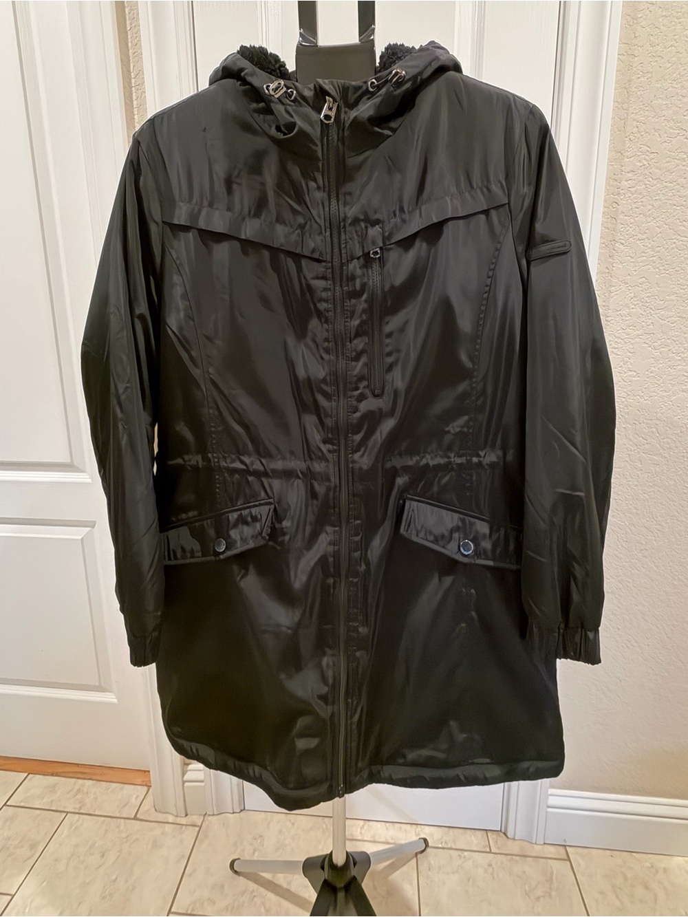 Lucky Brand Women's Black Hooded Waterproof Parka Jacket